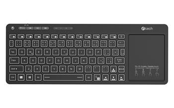 C-TECH klávesnice WLTK-03, Dual mode, BT5.0 + 2,4GHzb, bezdrátová s touchpadem, LED podsvětlení, černá