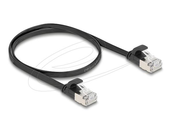 Delock Plochý patch kabel RJ45 zástrčka na zástrčku Cat.6A U/FTP 0,5 m, černý