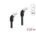 Delock Síťový kabel RJ45 Cat.6A S/FTP, zalomený dolů o 45°, 0,25 m, černý