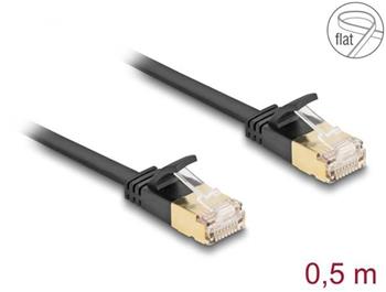 Delock Síťový kabel RJ45 Cat.6A, ze zástrčky na zástrčku,s robustní západkou a hrubým plochým kabelem Cat.7,U/FTP, 0,5 m