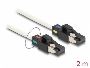 Delock Síťový kabel ze zástrčky RJ45 na zástrčku Cat.6A, S/FTP, s otočnými barevnými příchytkami, 2 m, bílá