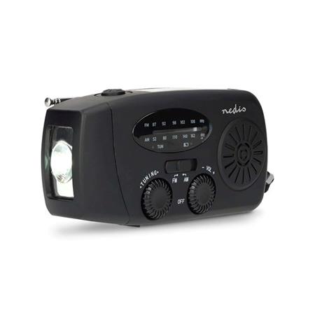 Nedis RDFMCR2000BK - Nouzové Radio | AM / FM | Funkce powerbanky | Napájení Accu / Napájení USB / Ruční klika | Černá