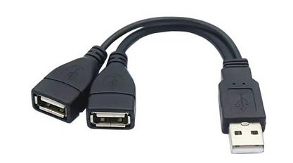 PremiumCord USB 2.0 kabel A/Male to A/Female (data+nabíjení) + A/Female (nabíjení) 15cm