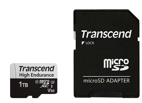 Transcend 1TB microSDXC 350V UHS-I U1 (Class 10) High Endurance paměťová karta, 100MB/s R, 85MB/s W
